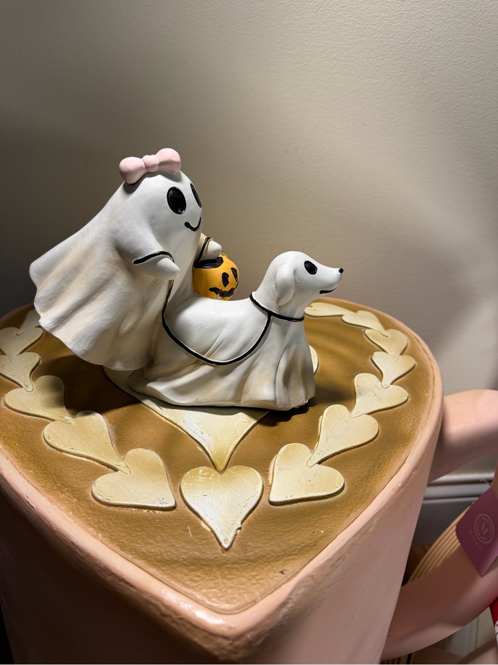 2025 Resin Halloween Ghost with Pink Bow & Ghost Dog
